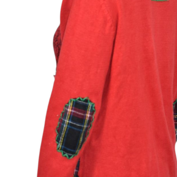 Designer Originals Ugly Christmas Cardigan Sweater Patchwork Plaid Snowman Large - Picture 15 of 16